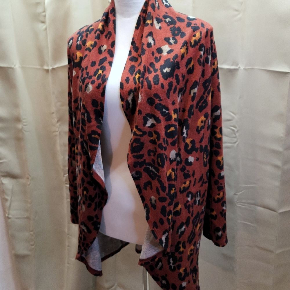 Coin 1804 Brown Rust Colored Animal Print Cardigan Size Large - Picture 3 of 9